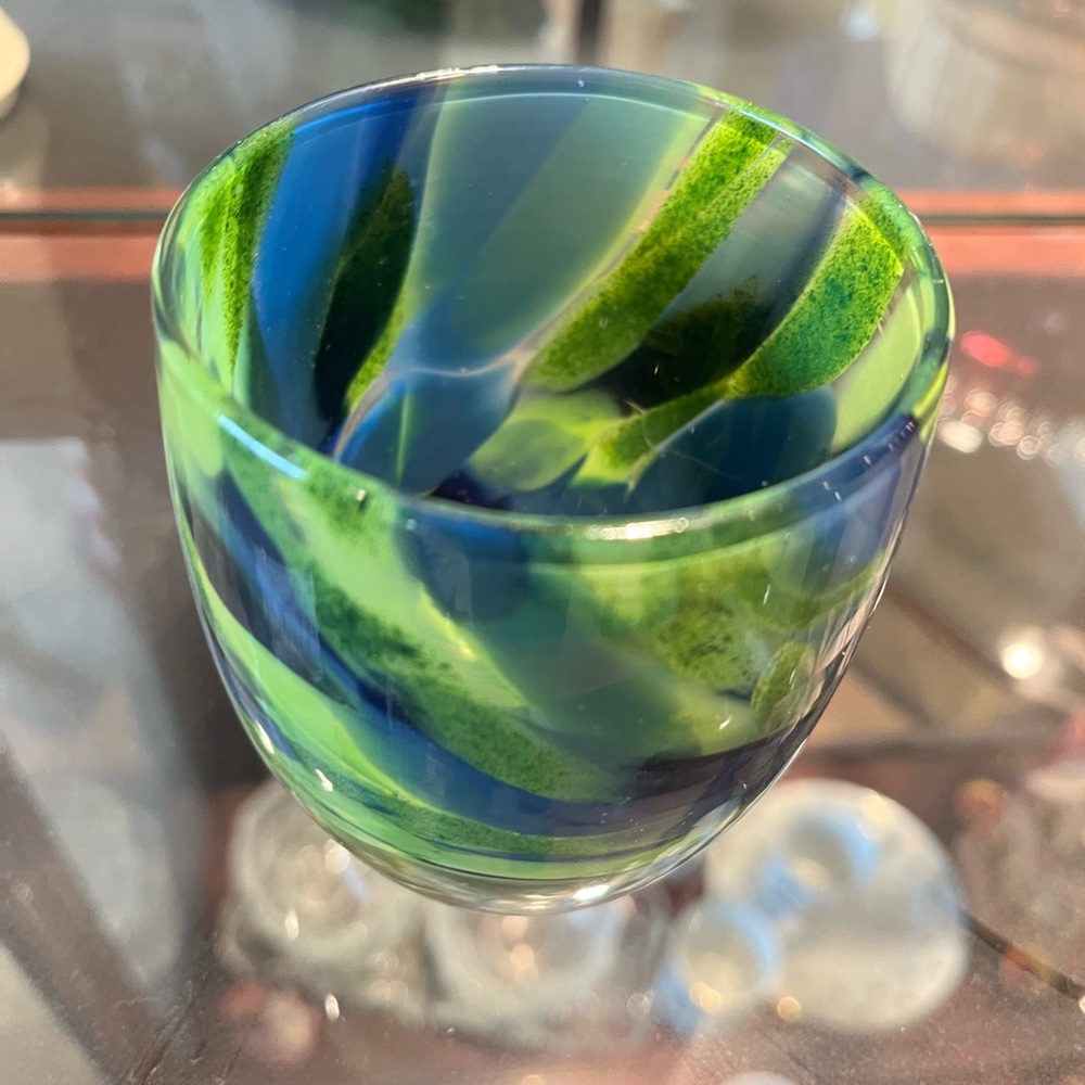 Vibrant Glassy Baby Green and Blue Swirled Glass Art Piece Seattle Seahawks